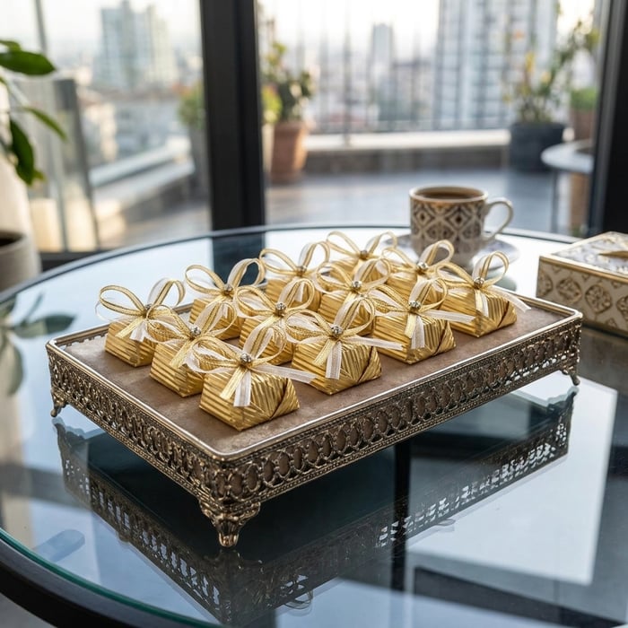 Altın Yaldızlı  Dekorlu Tektaş Çikolata 350g