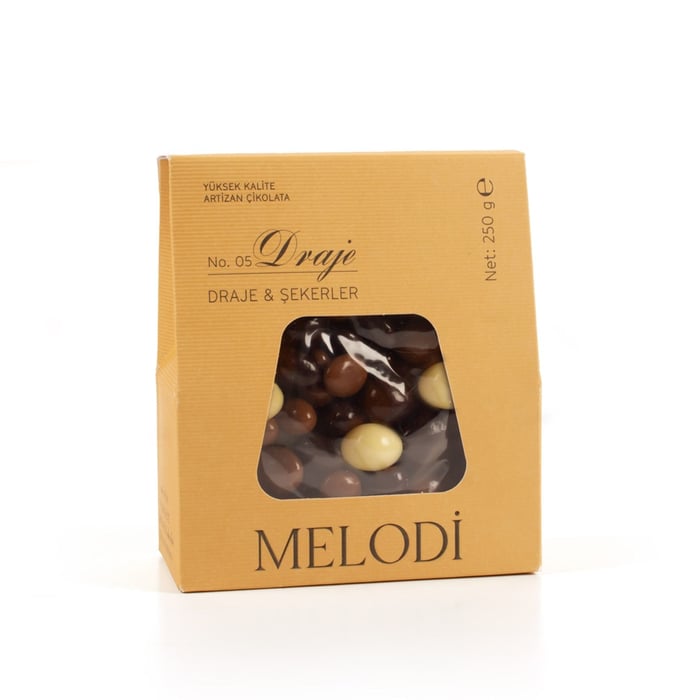 Bitter-Sütlü-Beyaz Çikolata Kaplamalı Karışık Çeşnili Draje 250g(℮)