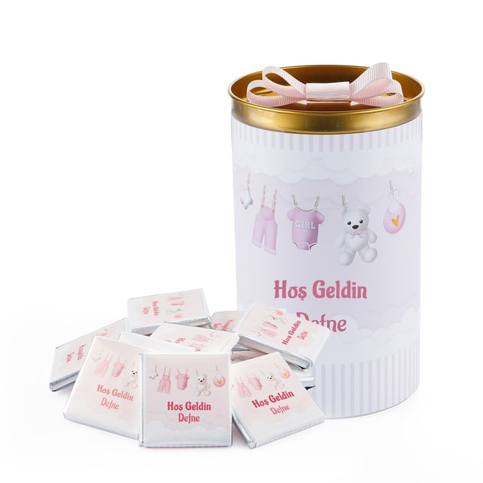 İsimli Kız Bebek Çikolatası Silindir Kutu