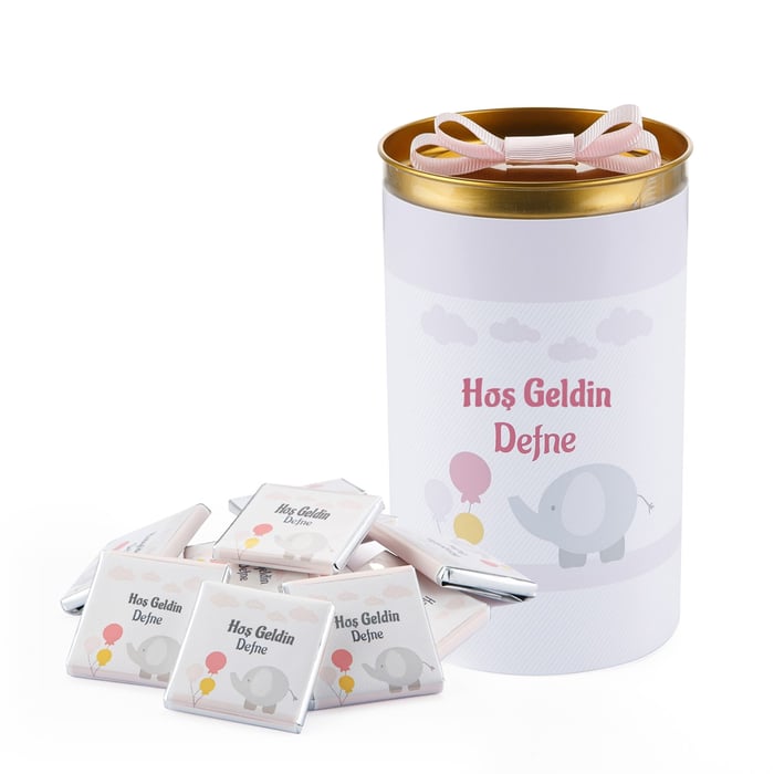 İsimli Kız Bebek Çikolatası Silindir Kutu