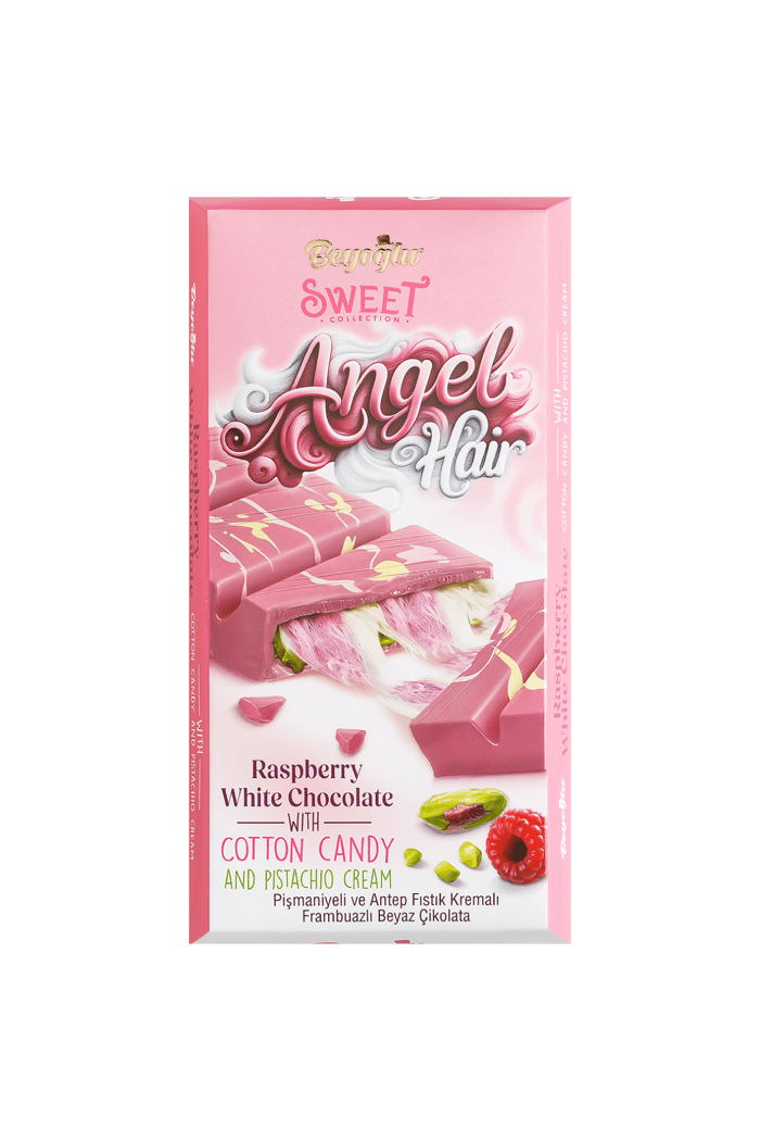 Angel Hair Raspberry Chocolate Filled with Pistachio and Cotton Candy 170 Gr.