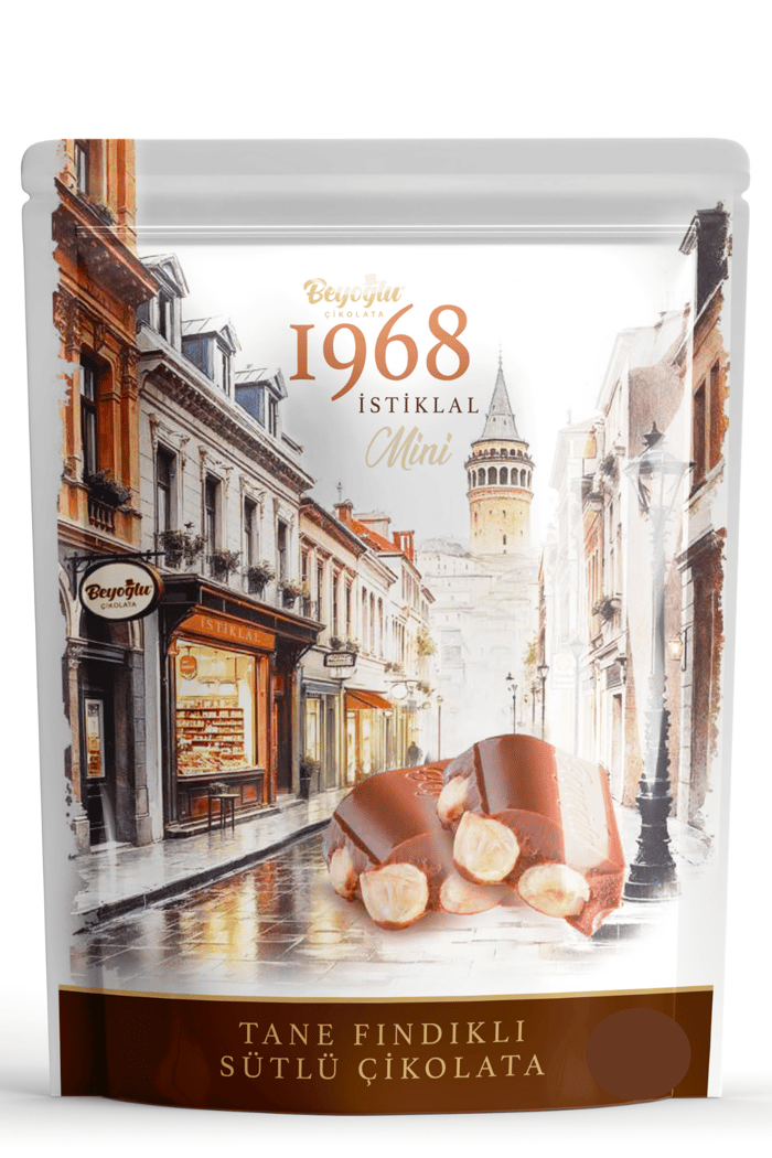 En Lezzetli Bütün Fındıklı Beyoğlu Çikolatası - Mini Paketler Beyoğlu 1968 İstiklal Mini Tane Fındıklı Sütlü Çikolata 150 Gr – Yoğun Fındık LezzetiBeyoğlu 1968 İstiklal Mini Tane Fındıklı Sütlü Çikolata 150 Gr 