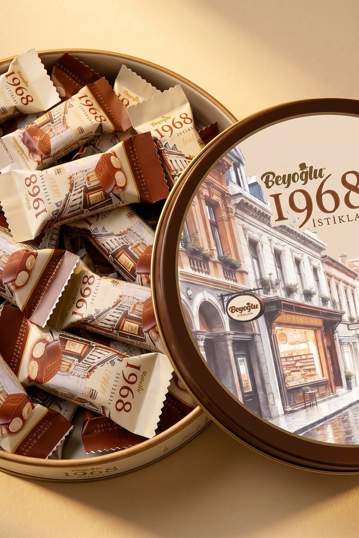 Beyoğlu 1968 İstiklal Tane Fındıklı Çikolata Hediyelik Teneke Kutu 350 Gr.