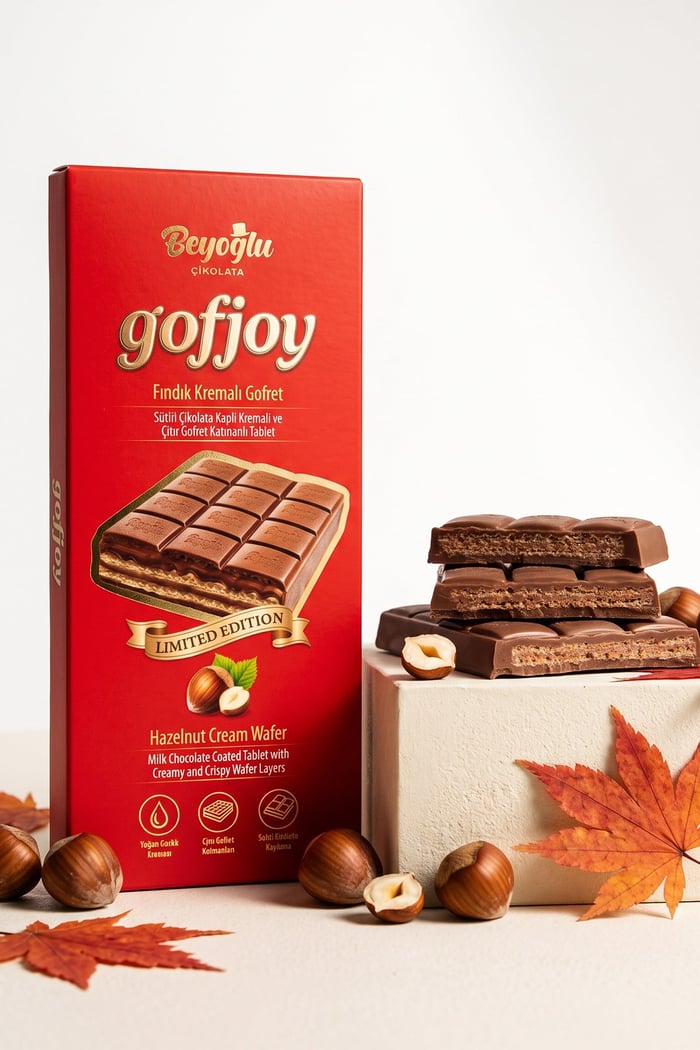 Beyoğlu Çikolata Gofjoy-Çıtır Gofret Yapraklı Enfes GofretBeyoğlu Çikolata Gofjoy Sütlü Çikolata Kaplı Çıtır Gofret Tablet 150 Gr.