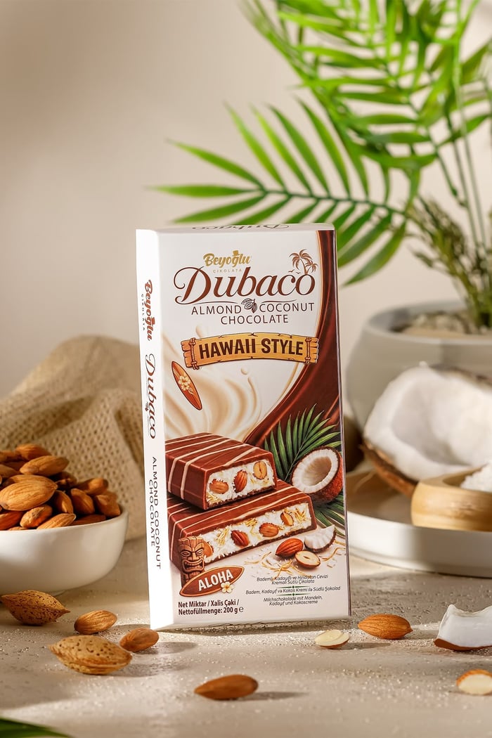 Beyoğlu Dubaco Hawaii Style Bademli Kadayıflı Çikolata 200 Gr | Gurme LezzetBeyoğlu Dubaco Hawaii Style Bademli Kadayıflı Ve Hindistan Cevizli Çikolata 200 Gr.