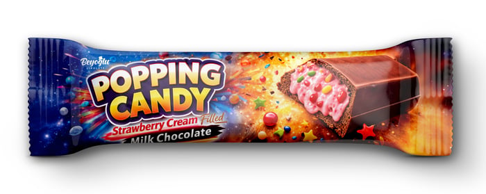 Popping Candy Patlayan Şekerli Frambuazlı Draje Çikolata BeyoğluBeyoğlu Popping Candy Çikolata 35g x 10 Adet Patlayan Şekerli, Frambuaz Aromalı Draje