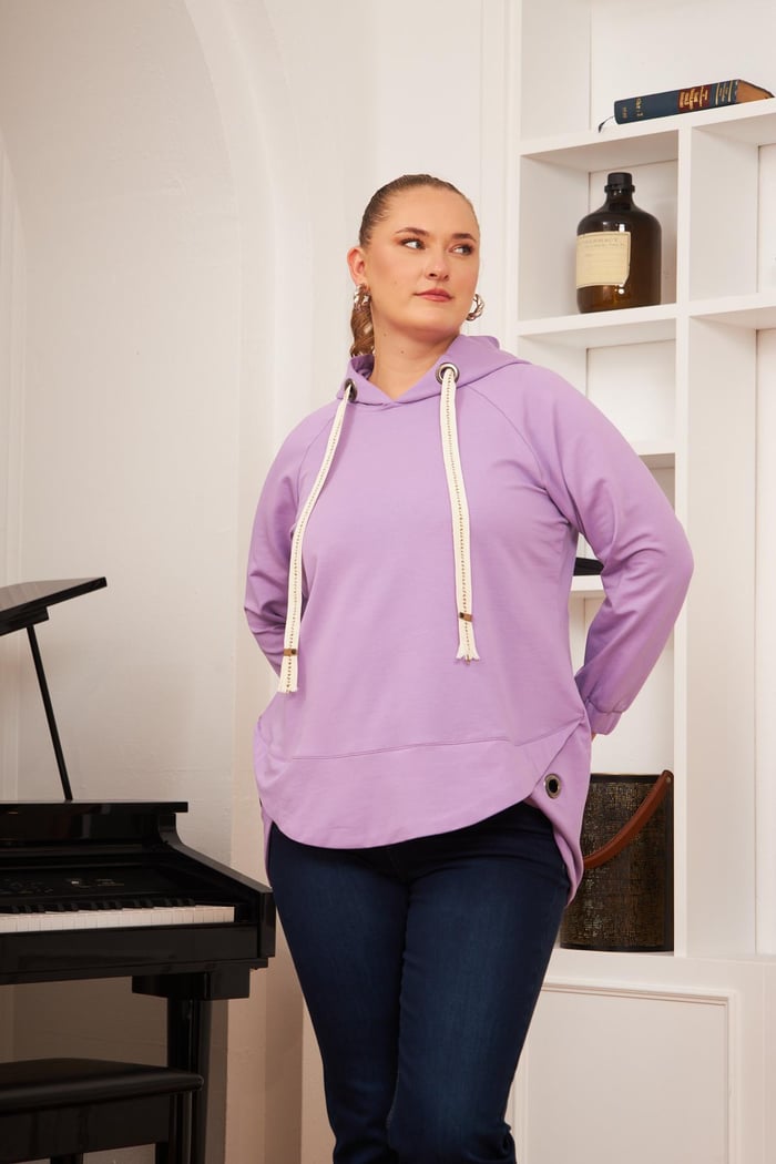 Büyük Beden Süslemeli Bağcıklı Kordon Sweatshirt Lila