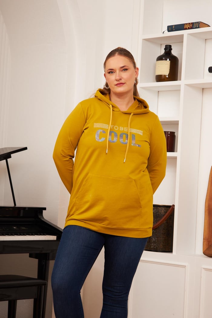 Büyük Beden Taş Baskılı Sweatshirt Koyu Oliv