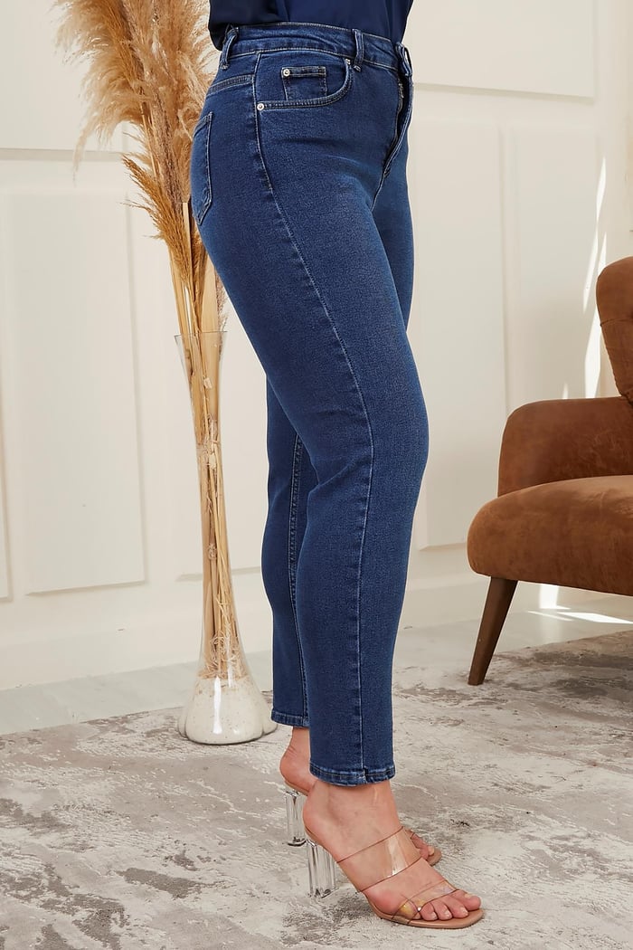 Rmg Büyük Beden Mom Jeans Mavi Pantolon