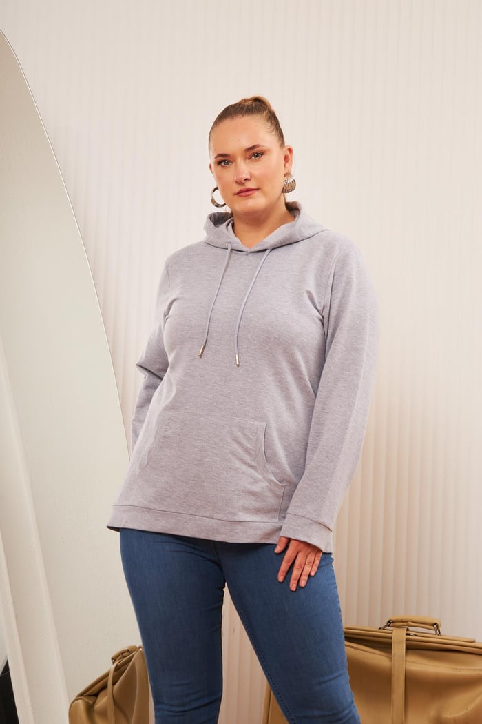 Rmg Kapşonlu Büyük Beden Gri Sweatshirt