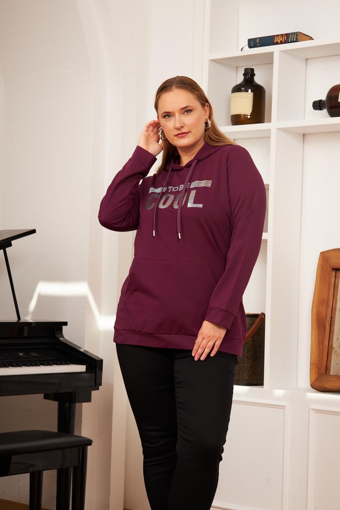 Büyük Beden Taş Baskılı Sweatshirt Koyu Mor