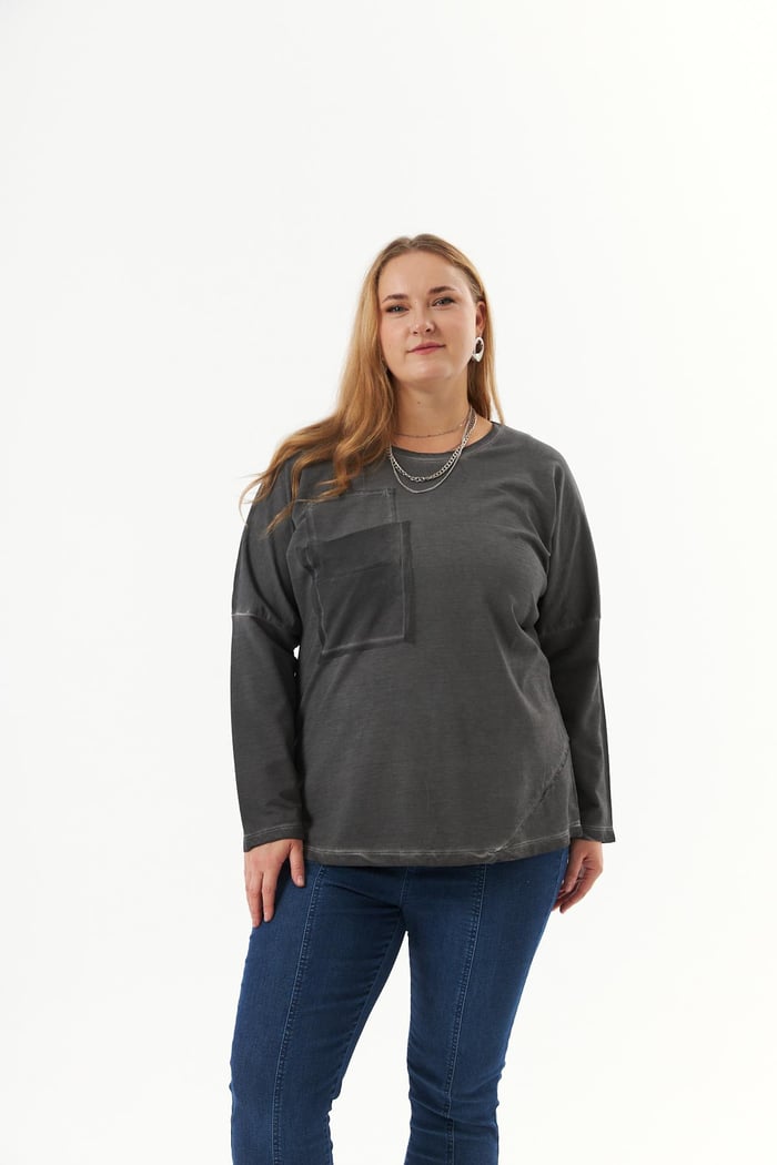Büyük Beden Cep Detay Parça Boya Sweatshirt Füme
