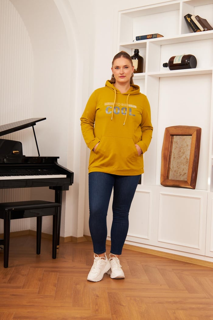 Büyük Beden Taş Baskılı Sweatshirt Koyu Oliv