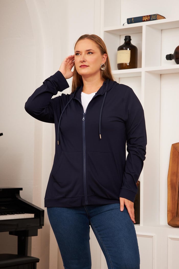 Büyük Beden Modal Sweatshirt Hırka Lacivert