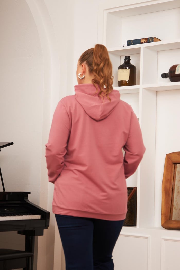 Rmg Kapşonlu Büyük Beden Gülkurusu Sweatshirt