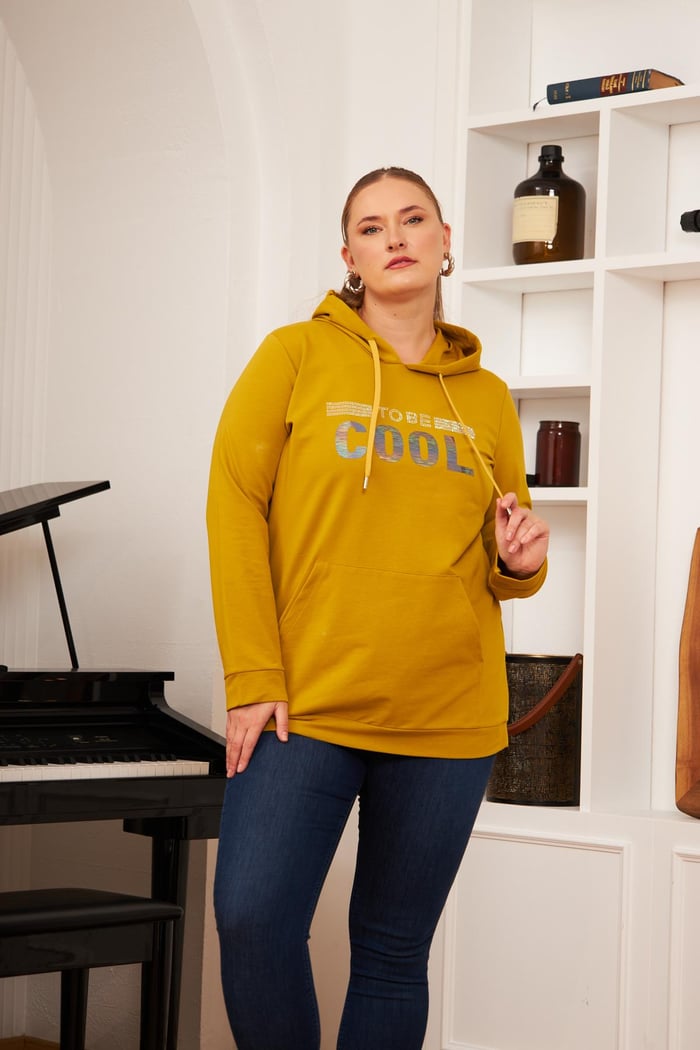 Büyük Beden Taş Baskılı Sweatshirt Koyu Oliv