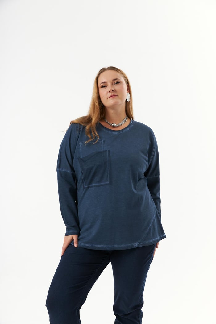 Büyük Beden Cep Detay Parça Boya Sweatshirt İndigo