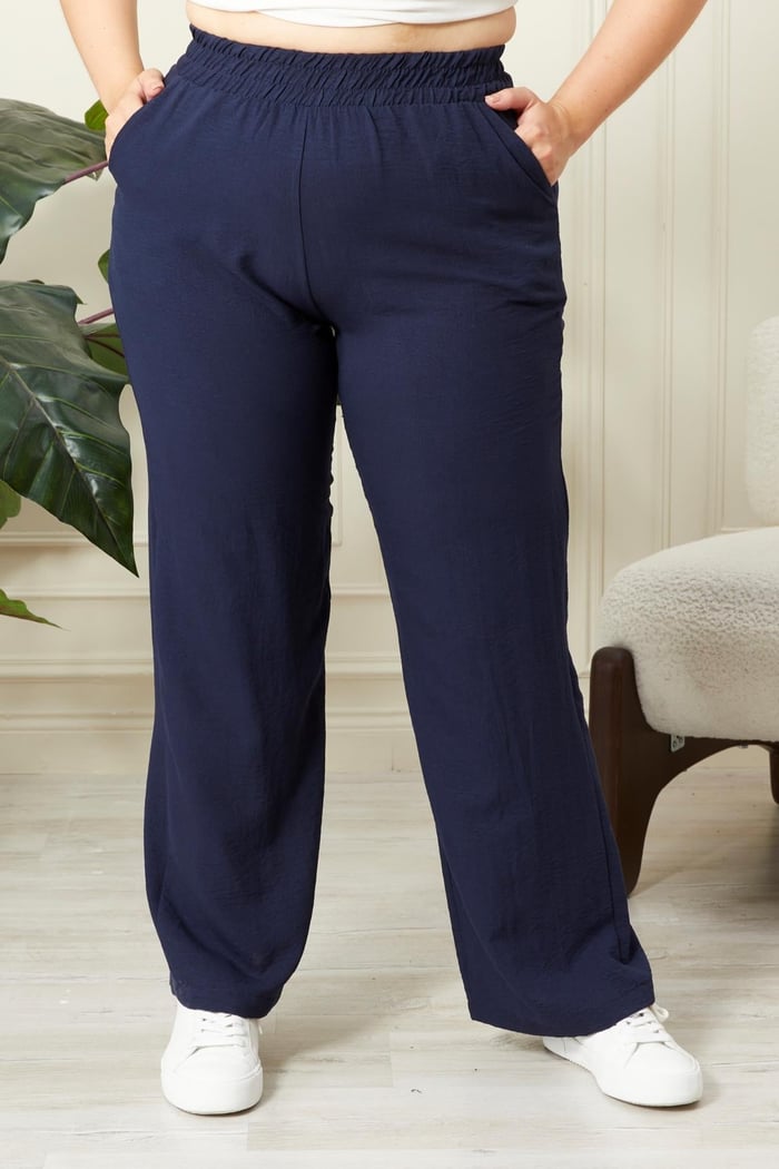 Rmg Beli Lastikli Geniş Paça Büyük Beden Lacivert Pantolon