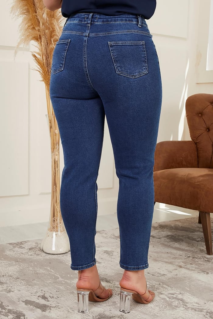 Rmg Büyük Beden Mom Jeans Mavi Pantolon