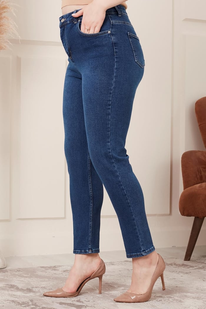 Rmg Büyük Beden Mom Jeans Lacivert Pantolon