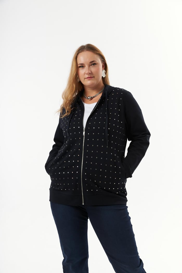 Büyük Beden Fermuarlı Droplu Sweatshirt Lacivert