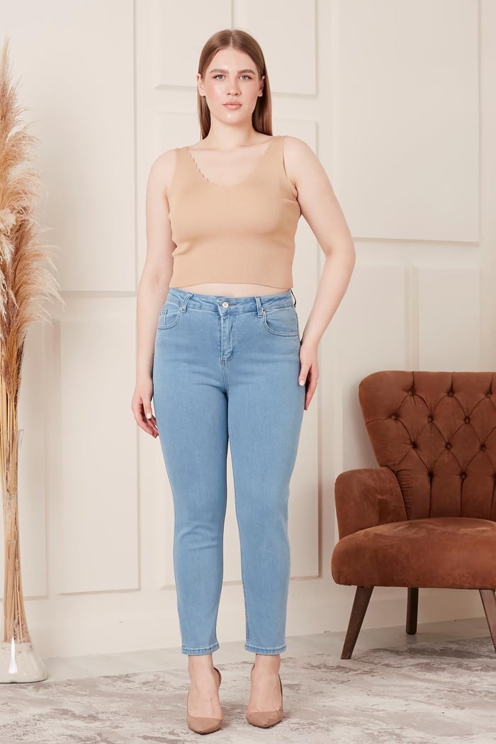 Rmg Büyük Beden Mom Jeans Buz Mavisi Pantolon