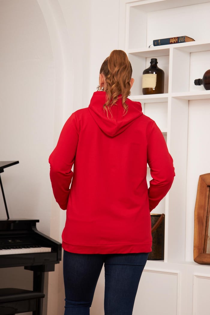 Büyük Beden Taş Baskılı Sweatshirt Kırmızı