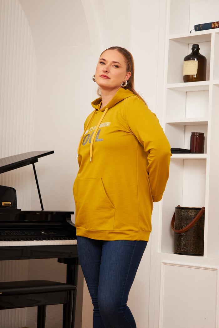 Büyük Beden Taş Baskılı Sweatshirt Koyu Oliv