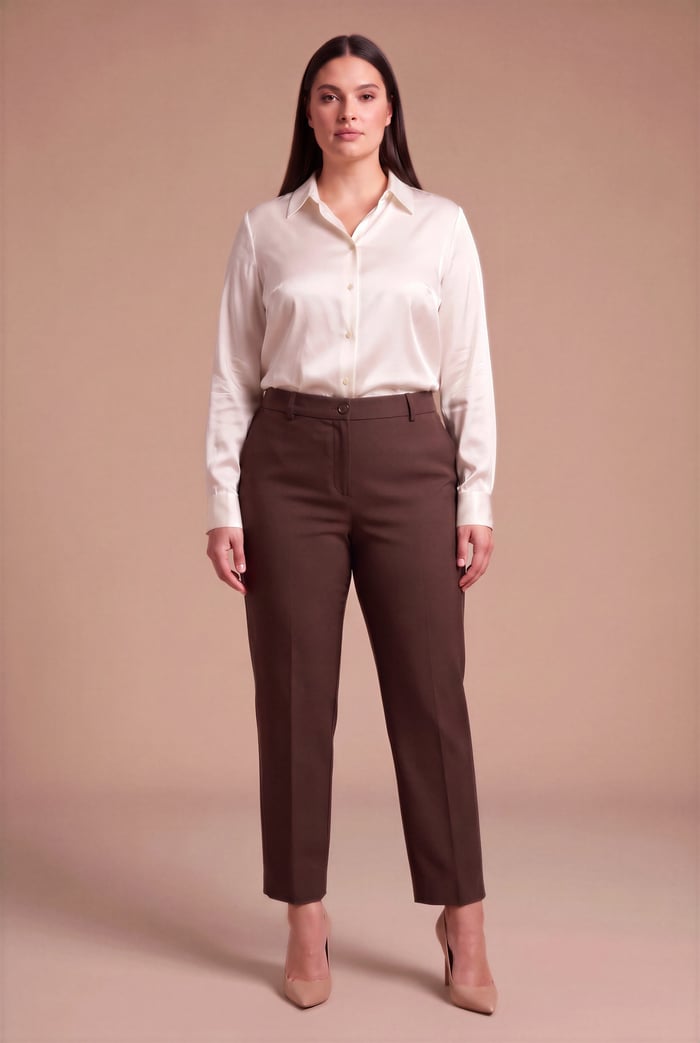 Beli Lastikli Büyük Beden Gabardin Geniş Paça Pantolon Kahve - RMG