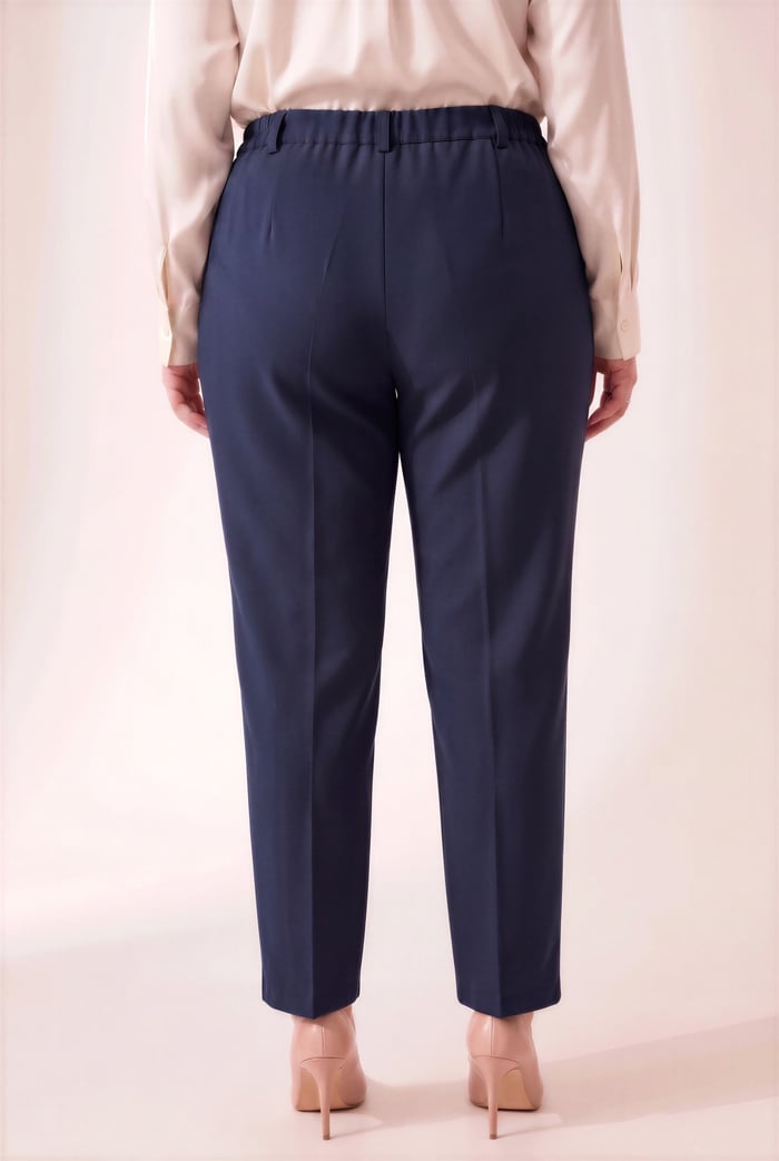 Beli Lastikli Büyük Beden Gabardin Geniş Paça Pantolon Lacivert - RMG