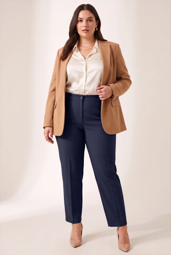 Beli Lastikli Büyük Beden Gabardin Geniş Paça Pantolon Lacivert - RMG