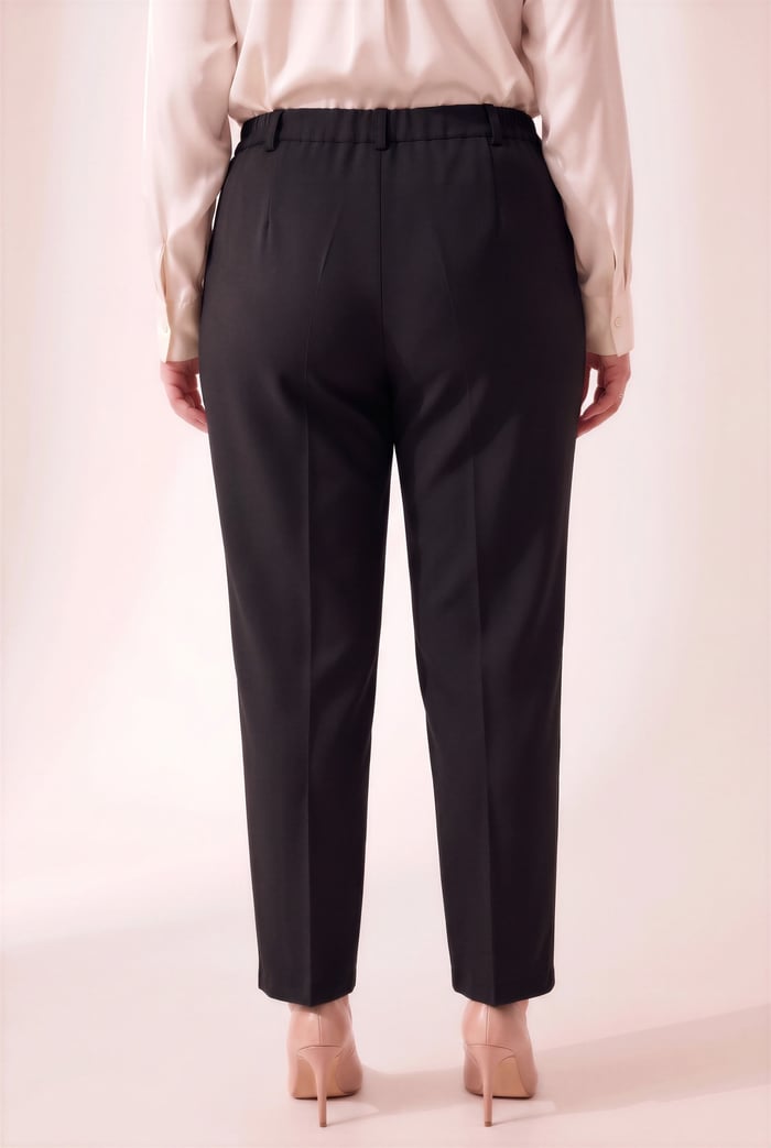 Beli Lastikli Büyük Beden Gabardin Geniş Paça Pantolon Siyah - RMG
