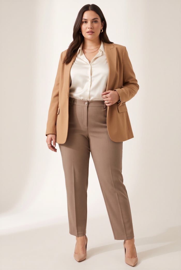 Beli Lastikli Büyük Beden Gabardin Geniş Paça Pantolon Vizon - RMG