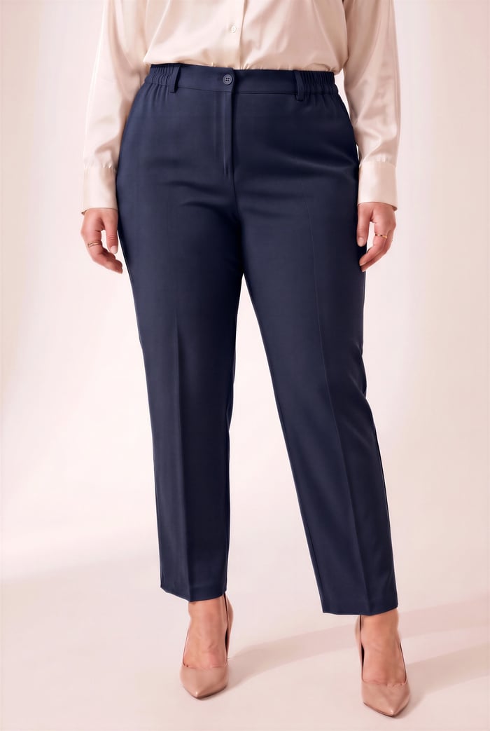 Beli Lastikli Büyük Beden Gabardin Geniş Paça Pantolon Lacivert - RMG
