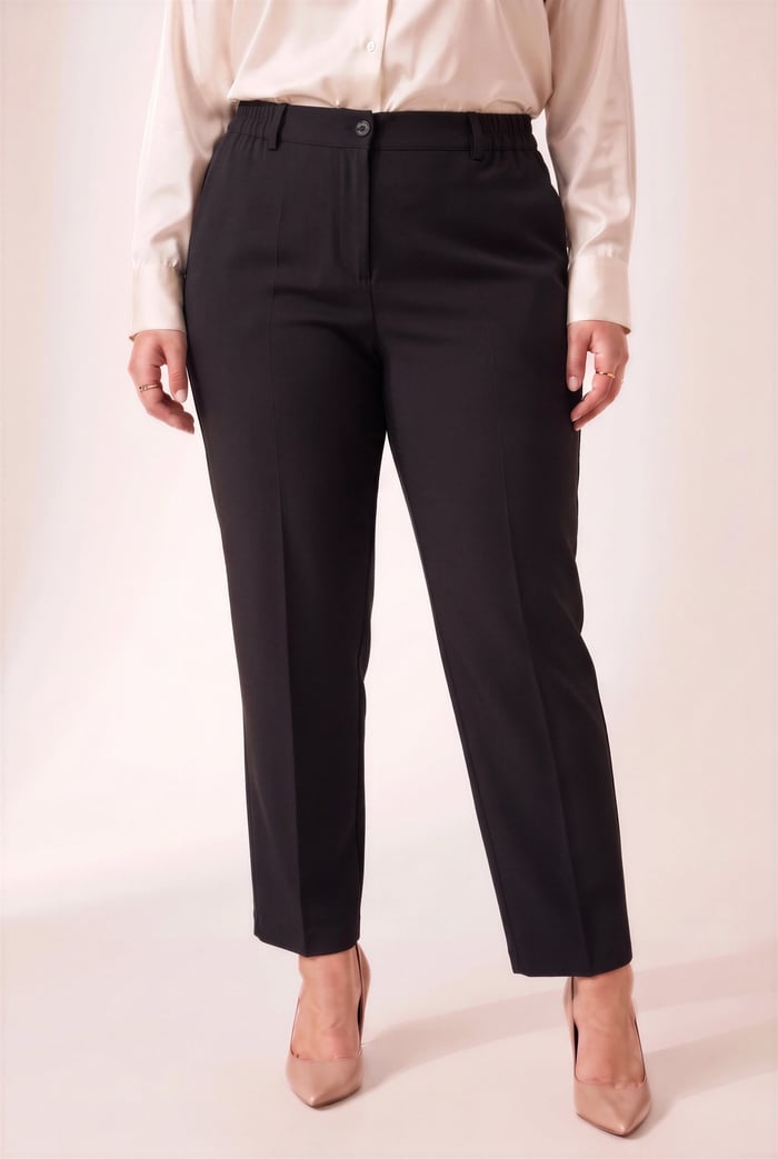 Beli Lastikli Büyük Beden Gabardin Geniş Paça Pantolon Siyah - RMG