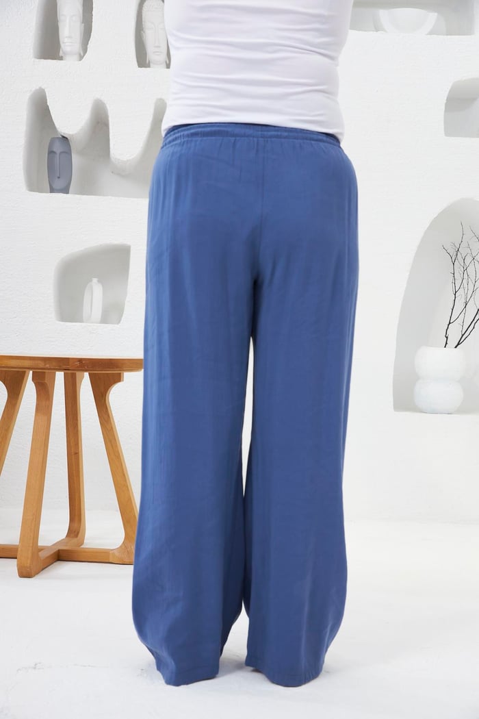 Beli Lastikli Geniş Paça Büyük Beden Pantolon İndigo