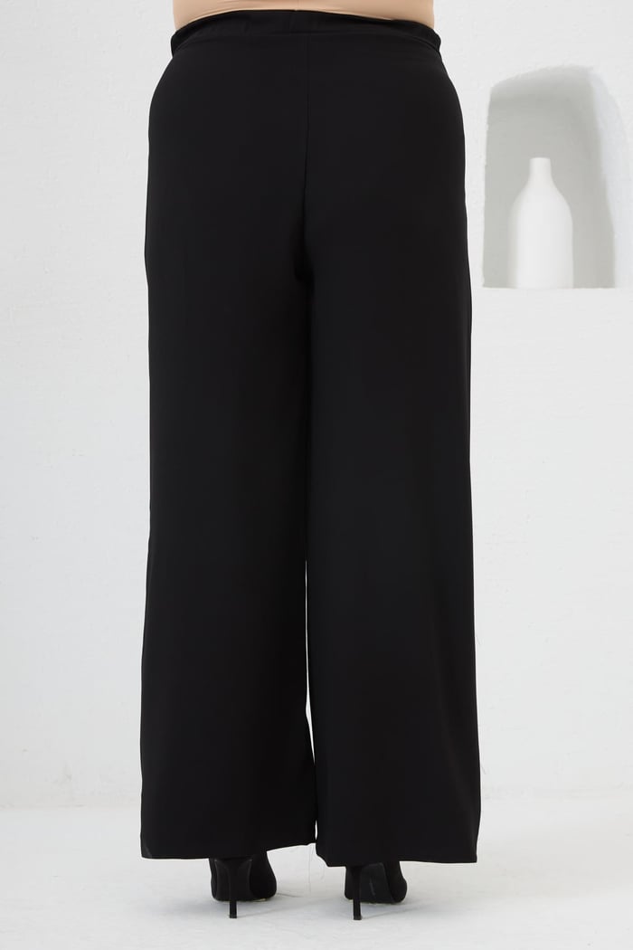 Beli Lastikli Geniş Paça Büyük Beden Pantolon Siyah