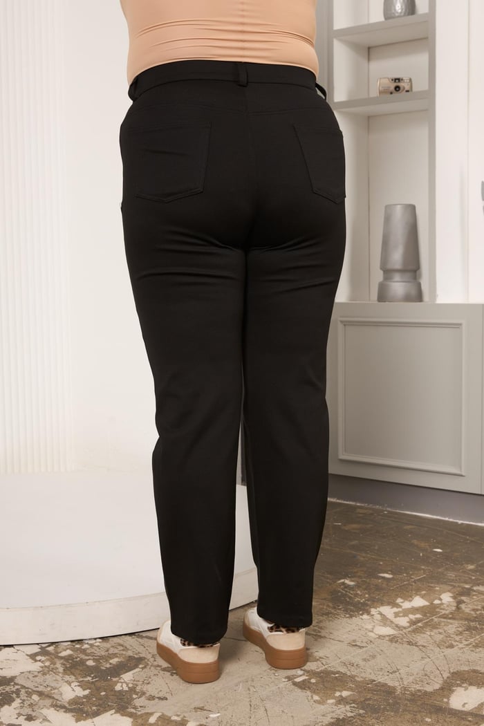 Büyük Beden Boru Paça Çelik Örme Pantolon Siyah