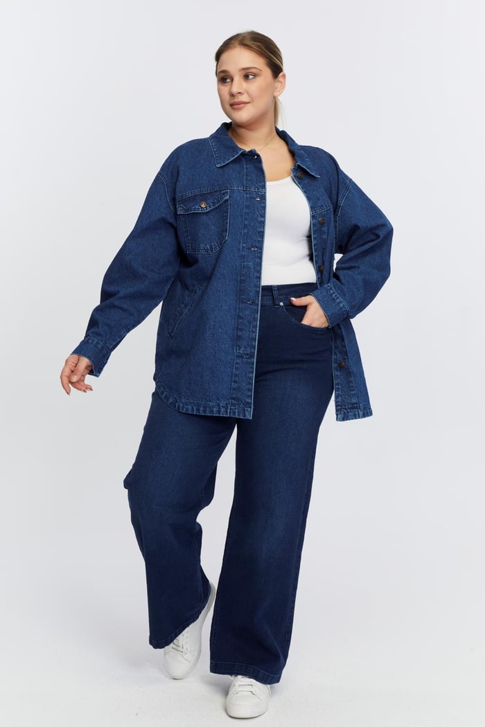 Büyük Beden Denim Ceket Lacivert