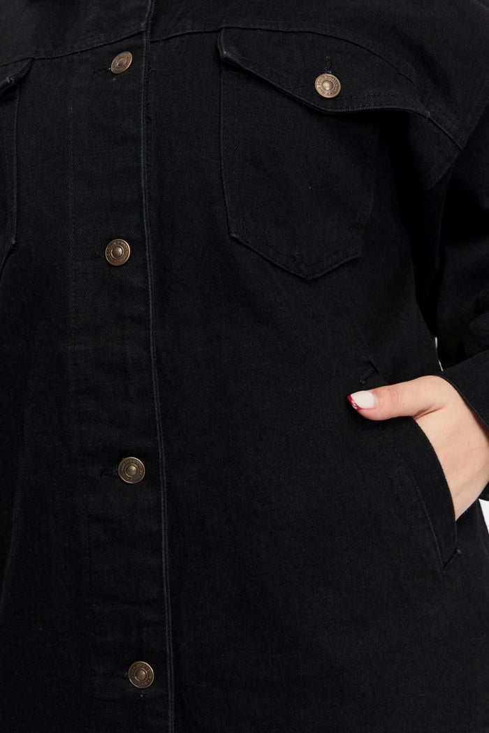 Büyük Beden Denim Ceket Siyah