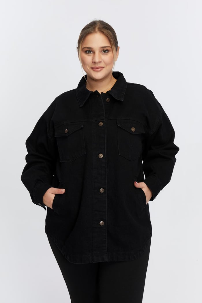 Büyük Beden Denim Ceket Siyah