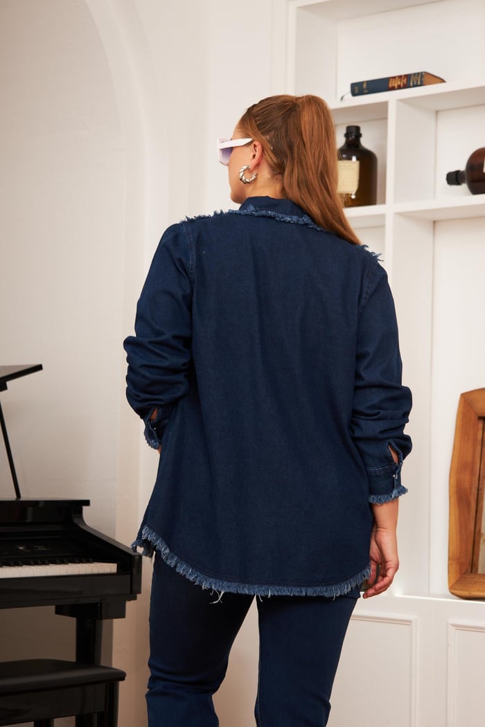 Büyük Beden Denim Gömlek Lacivert