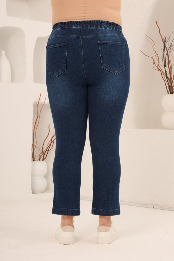 Büyük Beden Taş Detay Denim Pantolon Lacivert - RMG