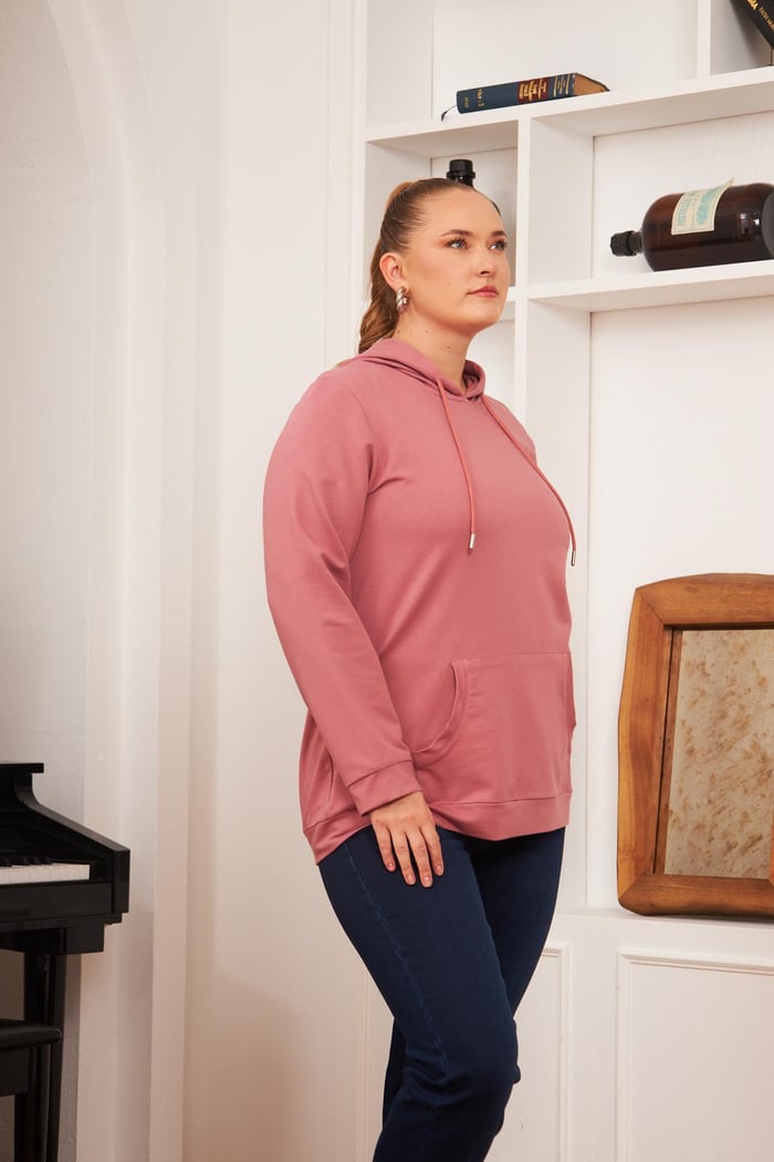Rmg Kapşonlu Büyük Beden Gülkurusu Sweatshirt