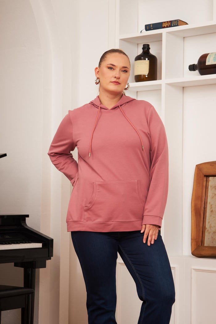Rmg Kapşonlu Büyük Beden Gülkurusu Sweatshirt