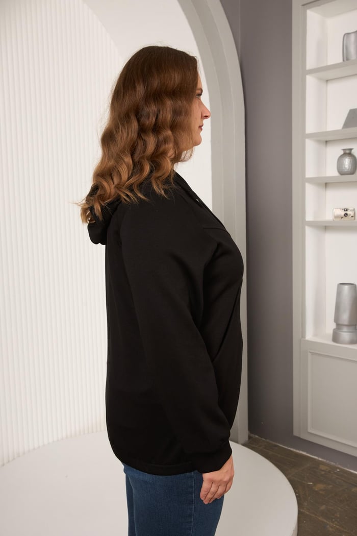Cep Detaylı Büyük Beden Sweatshirt Siyah