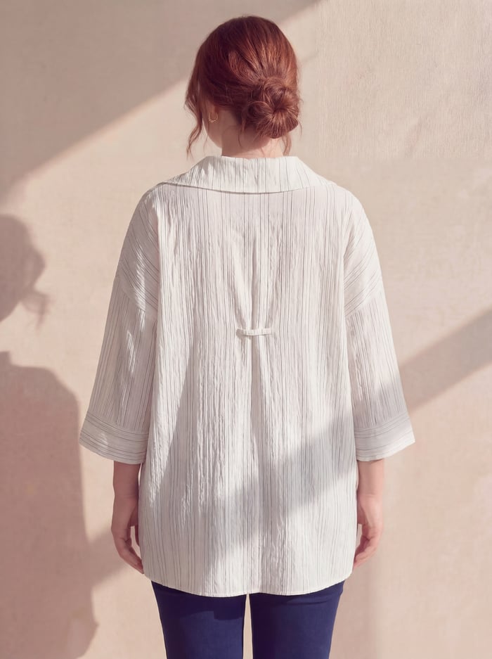 Çzigili Büyük Beden Viskon Gömlek Ekru - RMG