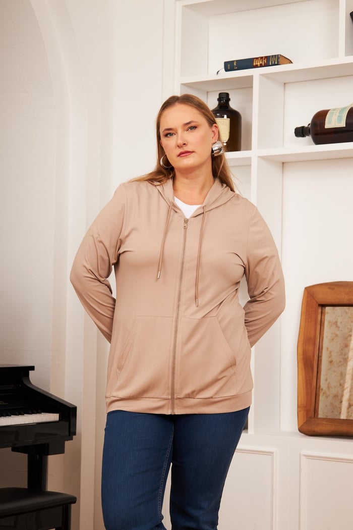 Büyük Beden Sweatshirt Hırka Vizon