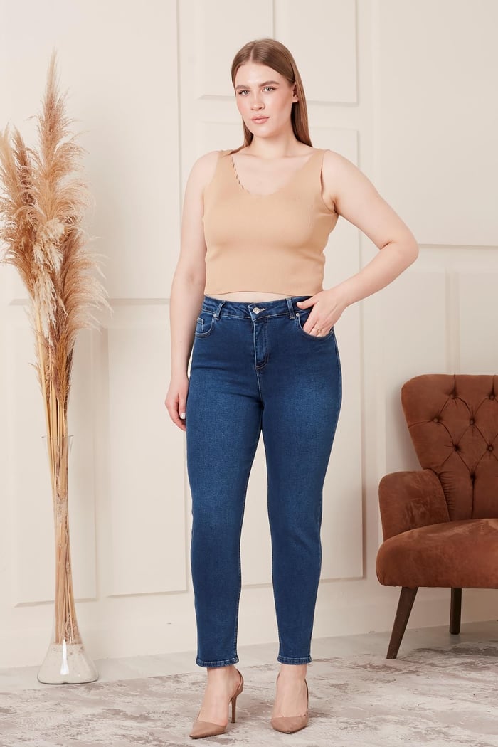 Rmg Büyük Beden Mom Jeans Lacivert Pantolon