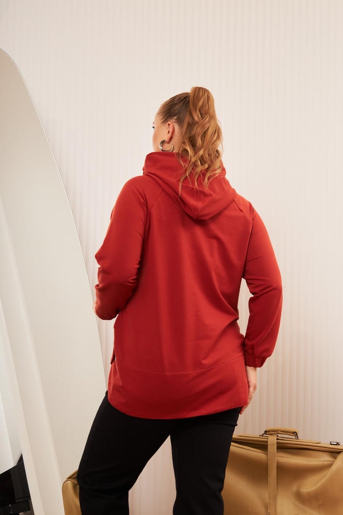 Büyük Beden Süslemeli Bağcıklı Kordon Sweatshirt Kiremit